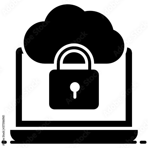 
Cloud access icon in editable vector, cloud and padlock inside laptop

