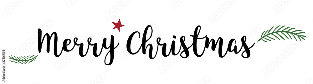 Merry Christmas lettering with red star Merry Christmas lettering with red star