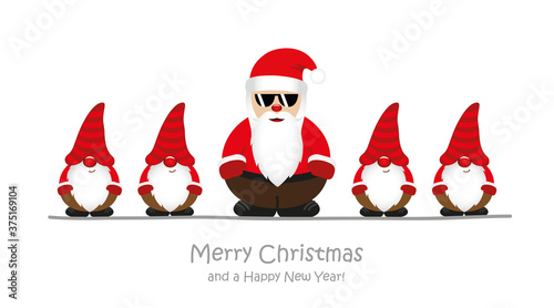 cool santa claus and his helper gnome christmas cartoon vector illustration EPS10