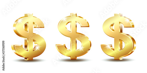 Golden dollar symbol isolated on white background.