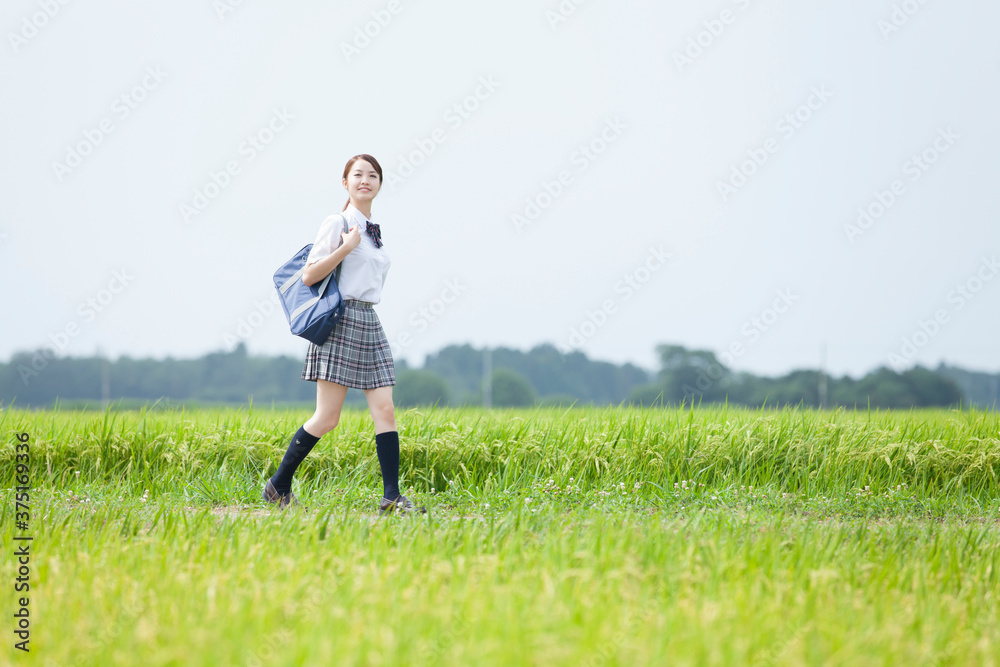 登校する女子高校生 登校する女子高校生
