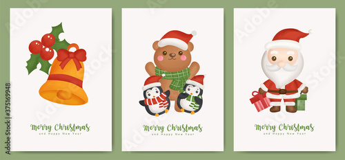 Set of Christmas cards and new year cards with socks and gloves for greeting card.