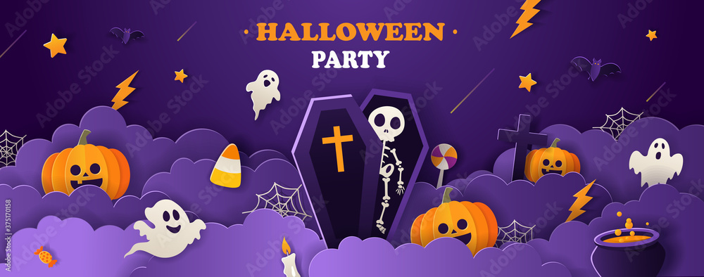 Halloween invitation flyer in paper cut style Halloween invitation flyer in paper cut style