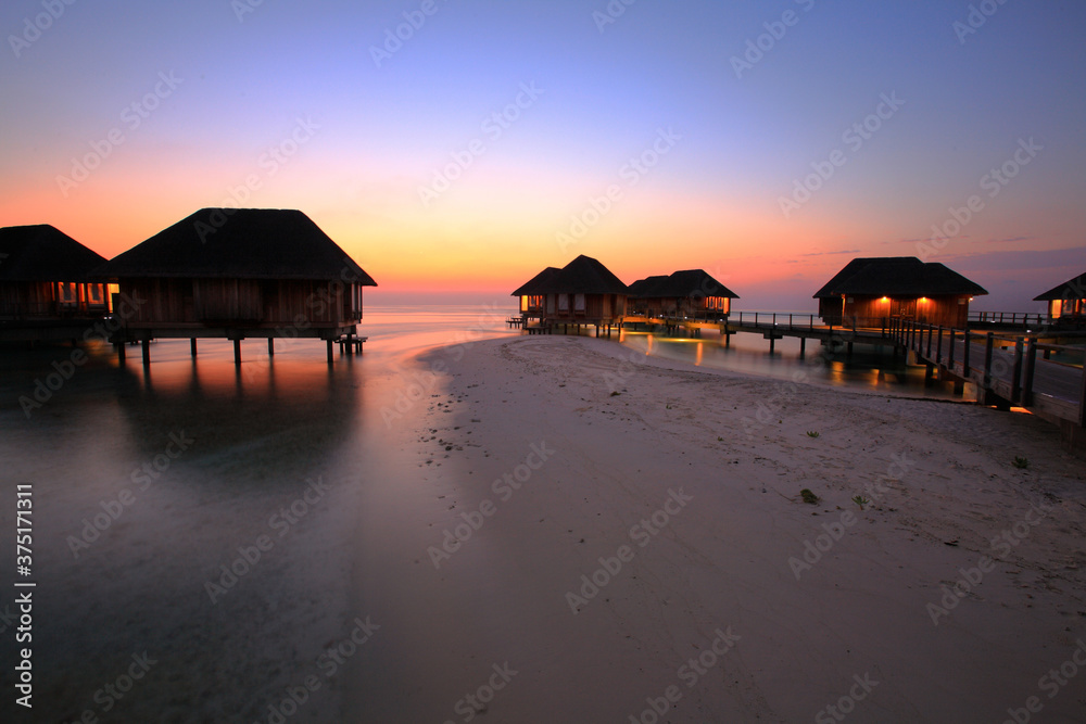 Sunset on the Maldives beach