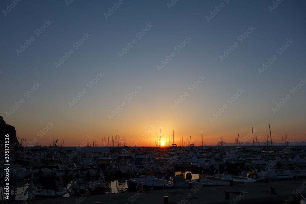 Sunset on Agropoli port on the Cilentan coast, Italy