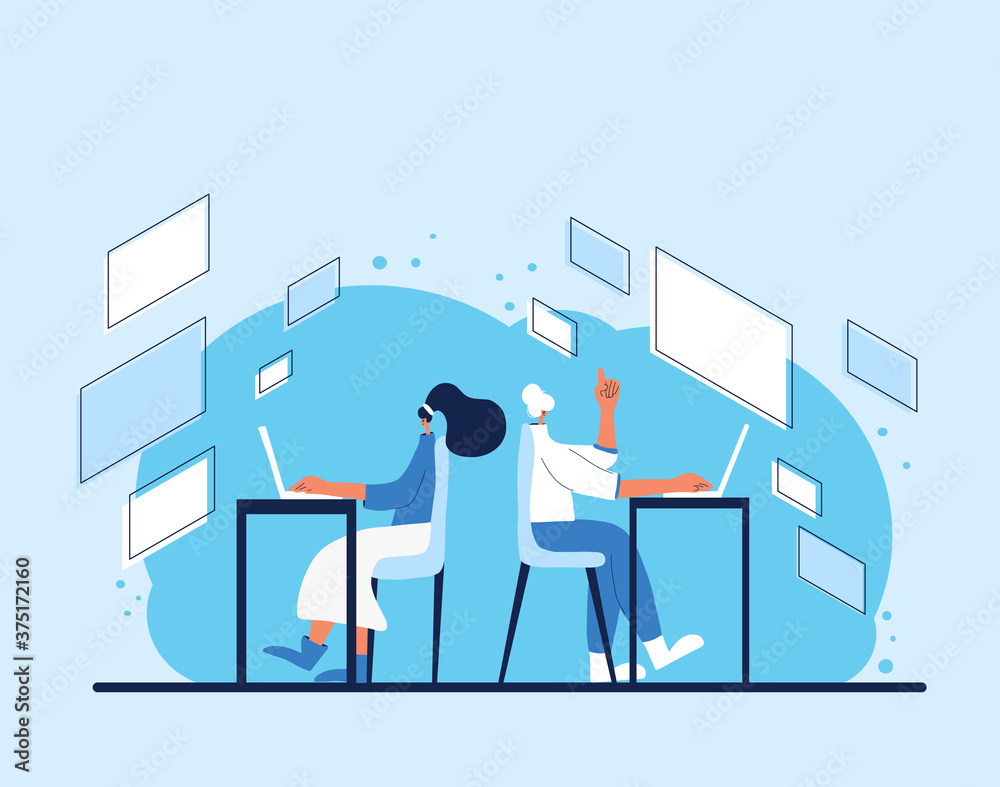 Man work with laptop. Vector flat design. Man work with laptop. Vector flat design.