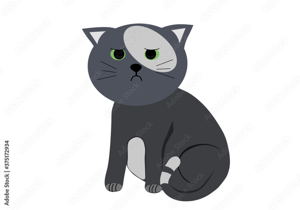 vector graphics, cartoon grey cat is sad vector graphics, cartoon grey cat is sad