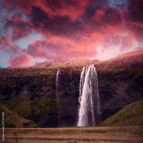 Seljalandsfoss waterfall in South Iceland. Beautiful nature landscape