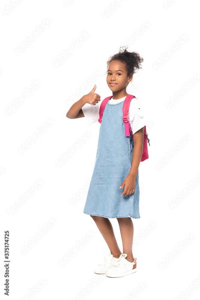 african american schoolkid showing thumb up isolated on white african american schoolkid showing thumb up isolated on white