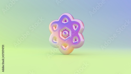 3d rendering colorful vibrant symbol of atom on colored background