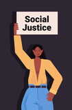 african american woman activist holding stop racism poster racial equality social justice stop discrimination concept portrait vertical vector illustration
