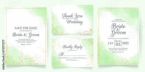 wedding invitation card template set with watercolor decoration