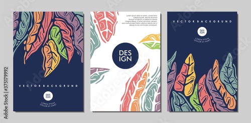 Floral vector background design documents template. Tropical and jungle leaves colorful pattern. 