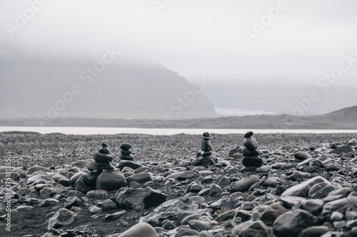 Zen Stacked Stones in Skaftafell National Park photo