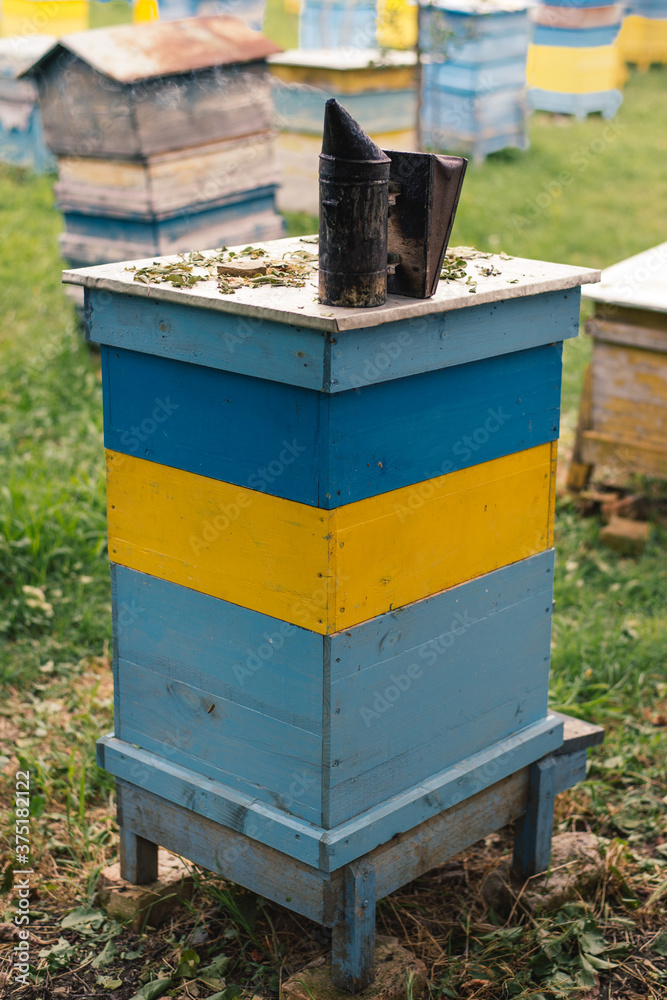 Smoker on beehive