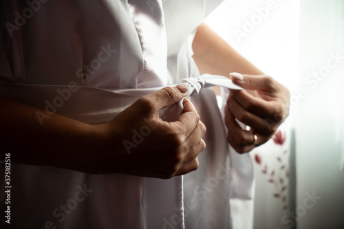 Romantic wedding dress hands bride