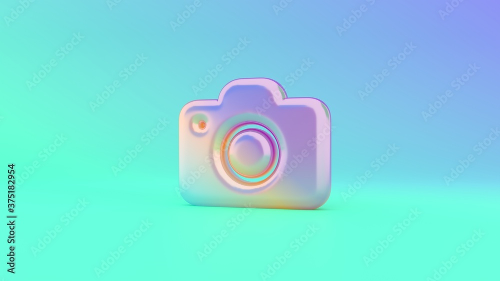 3d rendering colorful vibrant symbol of photo camera on colored background