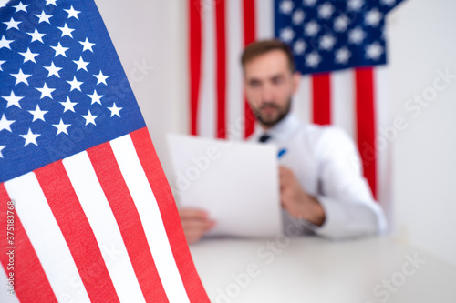 An American fills out a bal...