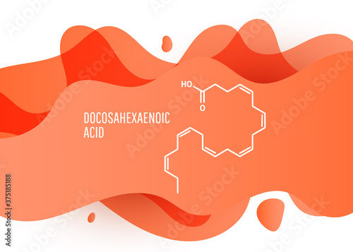 Docosahexaenoic acid, DHA, doconexent, cervonic acid molecule. Skeletal chemical formula. Vector illustration