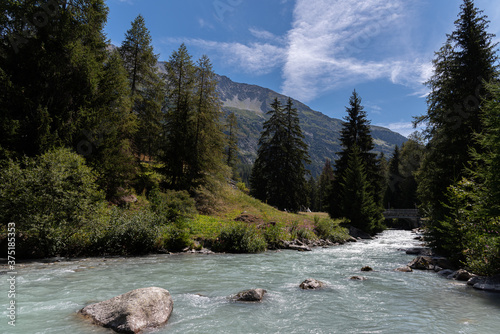 Valle d'Aosta. La Thuile. Dora river of Verney