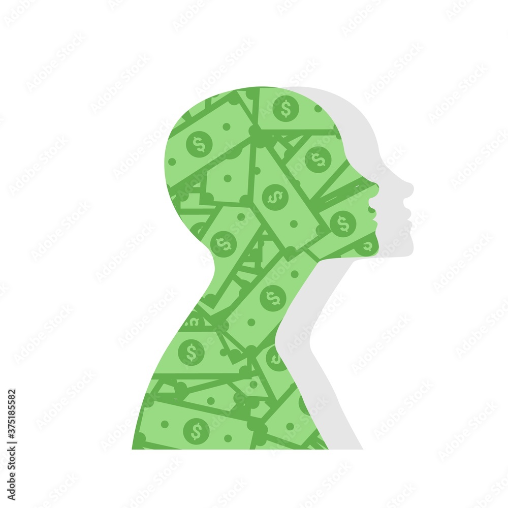 Female Portrait Made Of Dollar Banknotes On White Background, Vector
