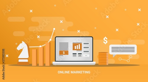 Illustration With Laptop And Internet Icons On Orange Background, Vector
