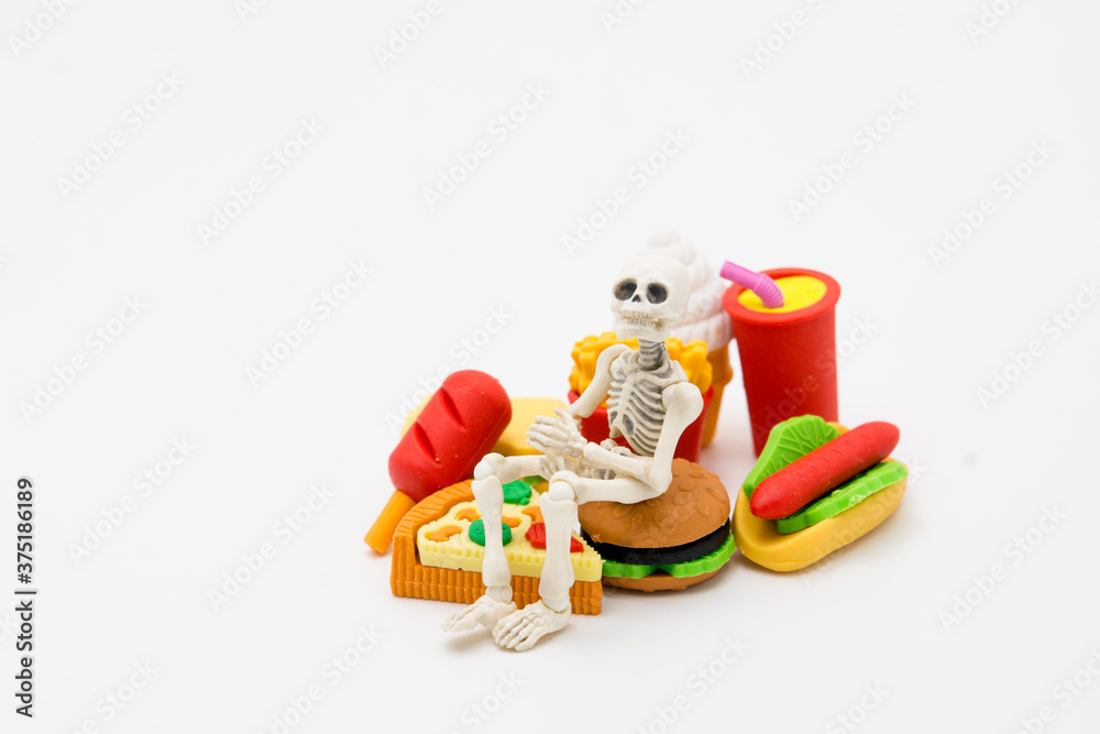 Skeleton and foods, enjoy eating until death