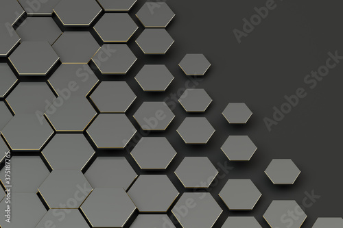 Fototapeta Naklejka Na Ścianę i Meble -  Dark hexagon pattern background, 3d rendering.