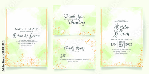 wedding invitation card template set with watercolor decoration