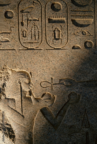 Image of hieroglyphics on temple wall. Karnak Temple. Egypt. photo