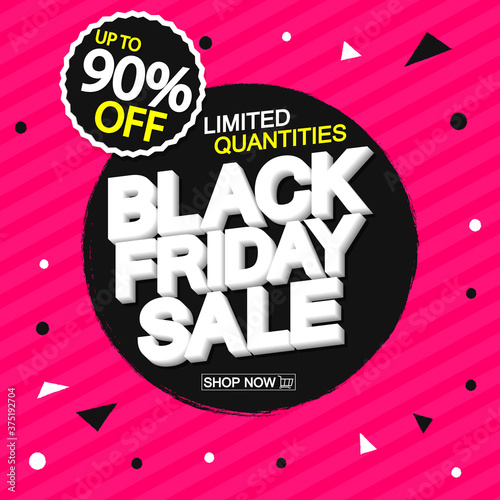 Black Friday Sale 90% off, banner design template, limited quantities, vector illustration