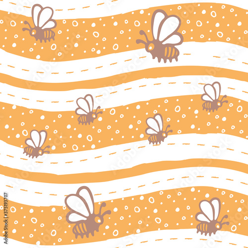 yellow striped seamless background with bees