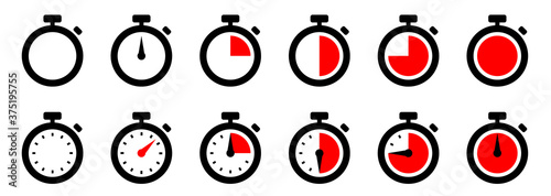 Timers icon set. Countdown timer symbol. Timer. Stopwatch collection - stock vector.