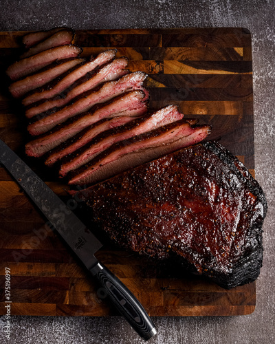 Texas style low and slow smoked brisket photo