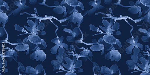 Seamless Sakura Pattern. Blossom Wallpaper. Blue 