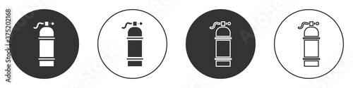 Black Aqualung icon isolated on white background. Oxygen tank for diver. Diving equipment. Extreme sport. Sport equipment. Circle button. Vector Illustration.