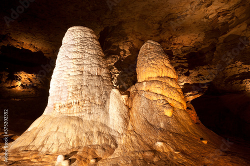 Giant Twin Stalagmites Inside a Missouri Cave photo