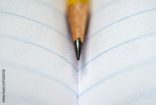 Sharpened pencil resting on a lined notebook