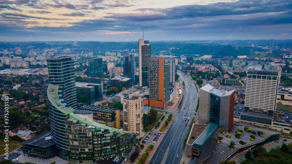 Aerial view of Vilnius business centre by drone Aerial view of Vilnius business centre by drone
