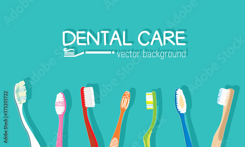 A set of flat illustrations of a toothbrush. Banner for oral hygiene products, dental care.