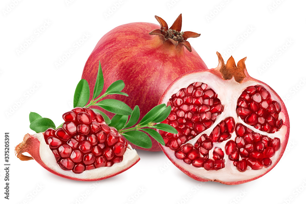 Pomegranate isolated on white background with clipping path and full depth of field.