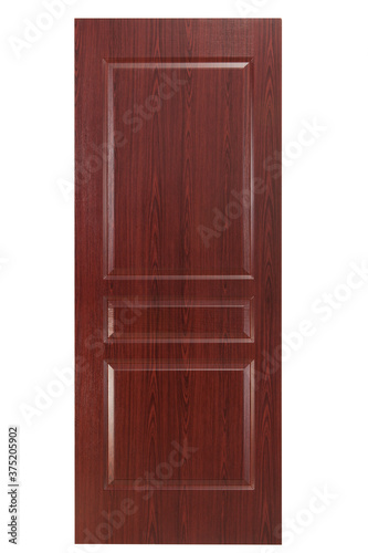 Closed wood door isolated in white background 