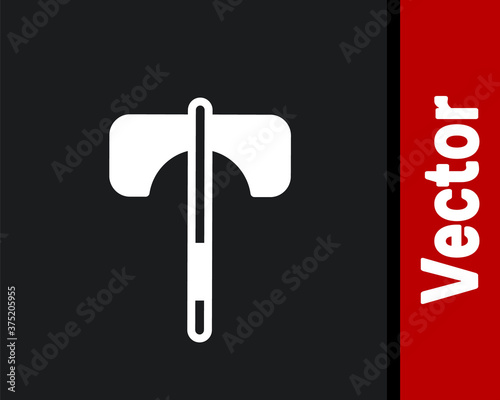 White Medieval axe icon isolated on black background. Battle axe, executioner axe. Medieval weapon. Vector.