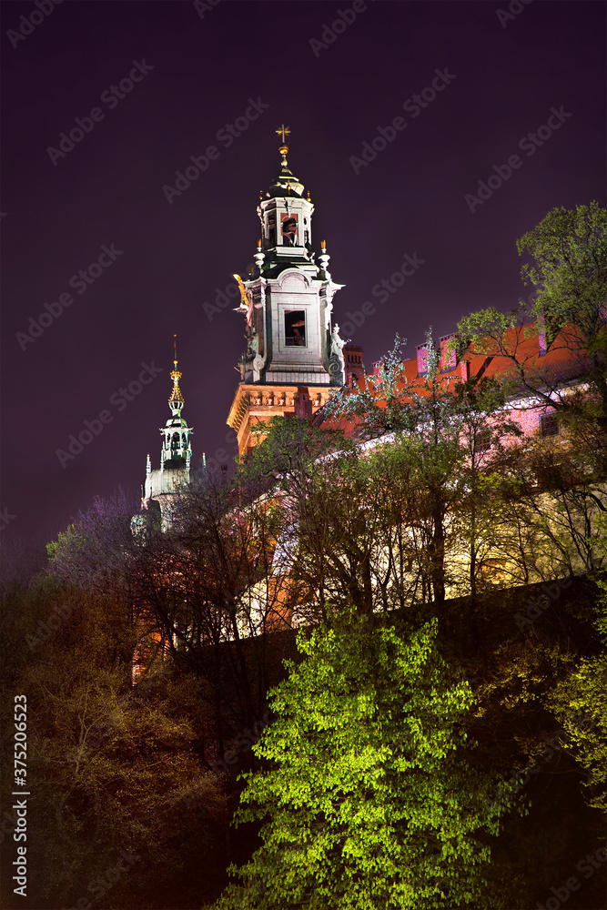 Tower of Wawel Cathedral, Krakow, at Night