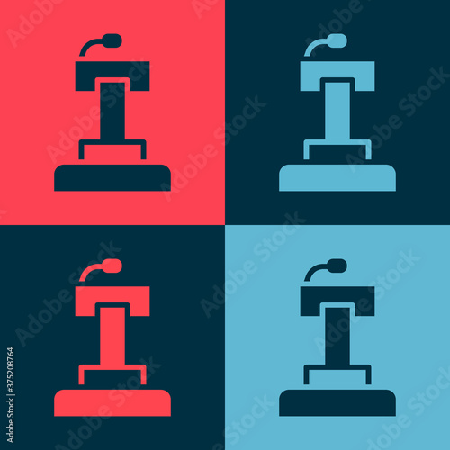 Pop art Stage stand or debate podium rostrum icon isolated on color background. Conference speech tribune. Vector.