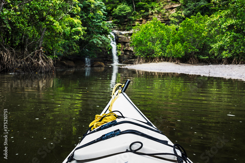 River kayaking to waterfall in mangroves in Iriomote Island photo