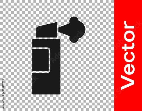 Black Pepper spray icon isolated on transparent background. OC gas. Capsicum self defense aerosol. Vector.