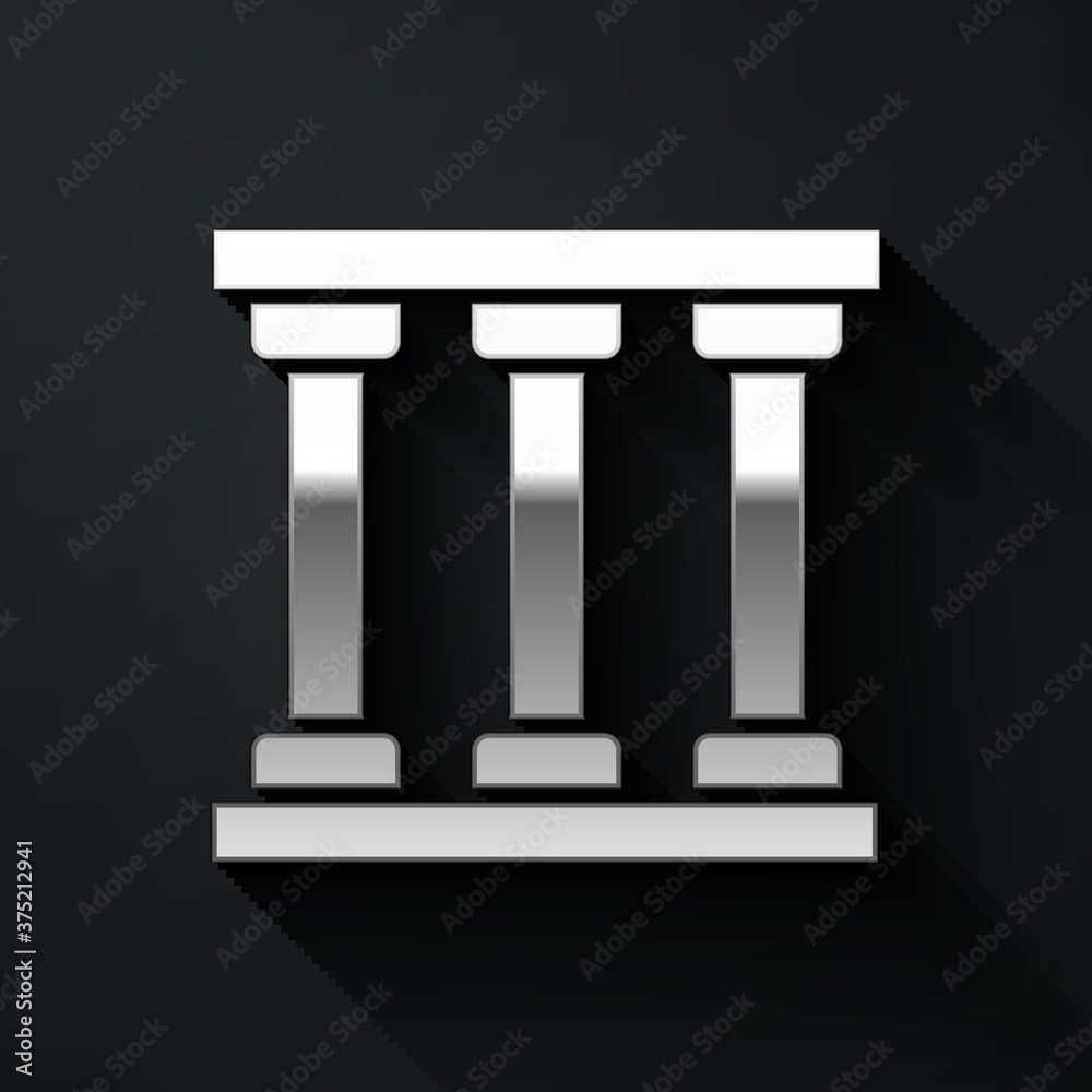 Silver Prison window icon isolated on black background. Long shadow style. Vector. Silver Prison window icon isolated on black background. Long shadow style. Vector.