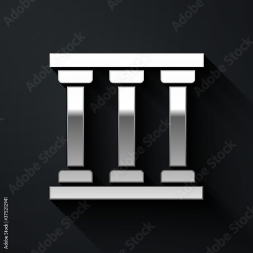 Silver Prison window icon isolated on black background. Long shadow style. Vector.