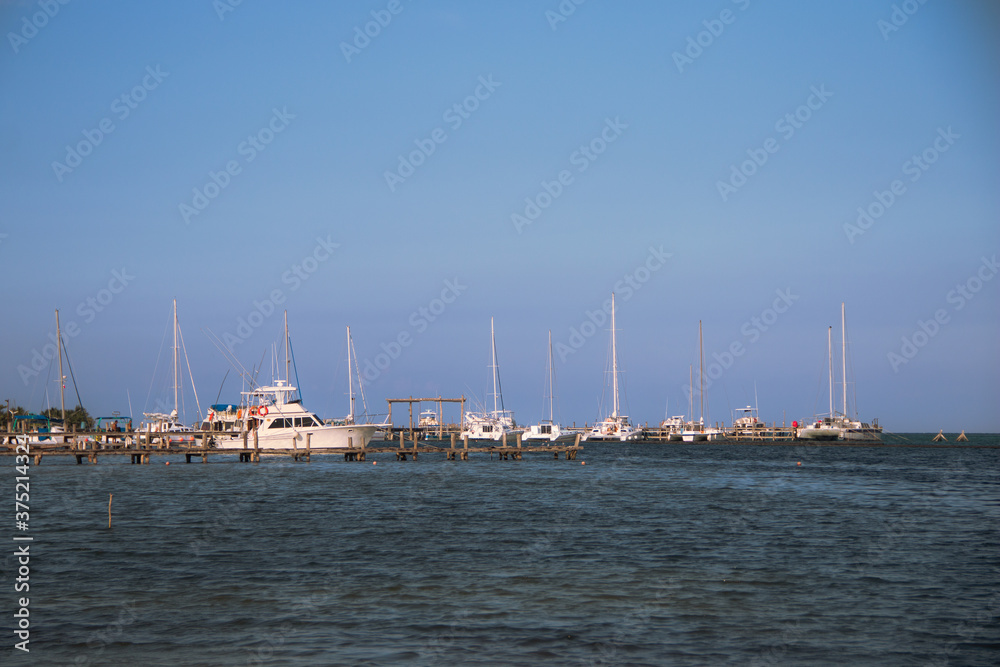 The boats on a sea port in maroma beach, near the mooring